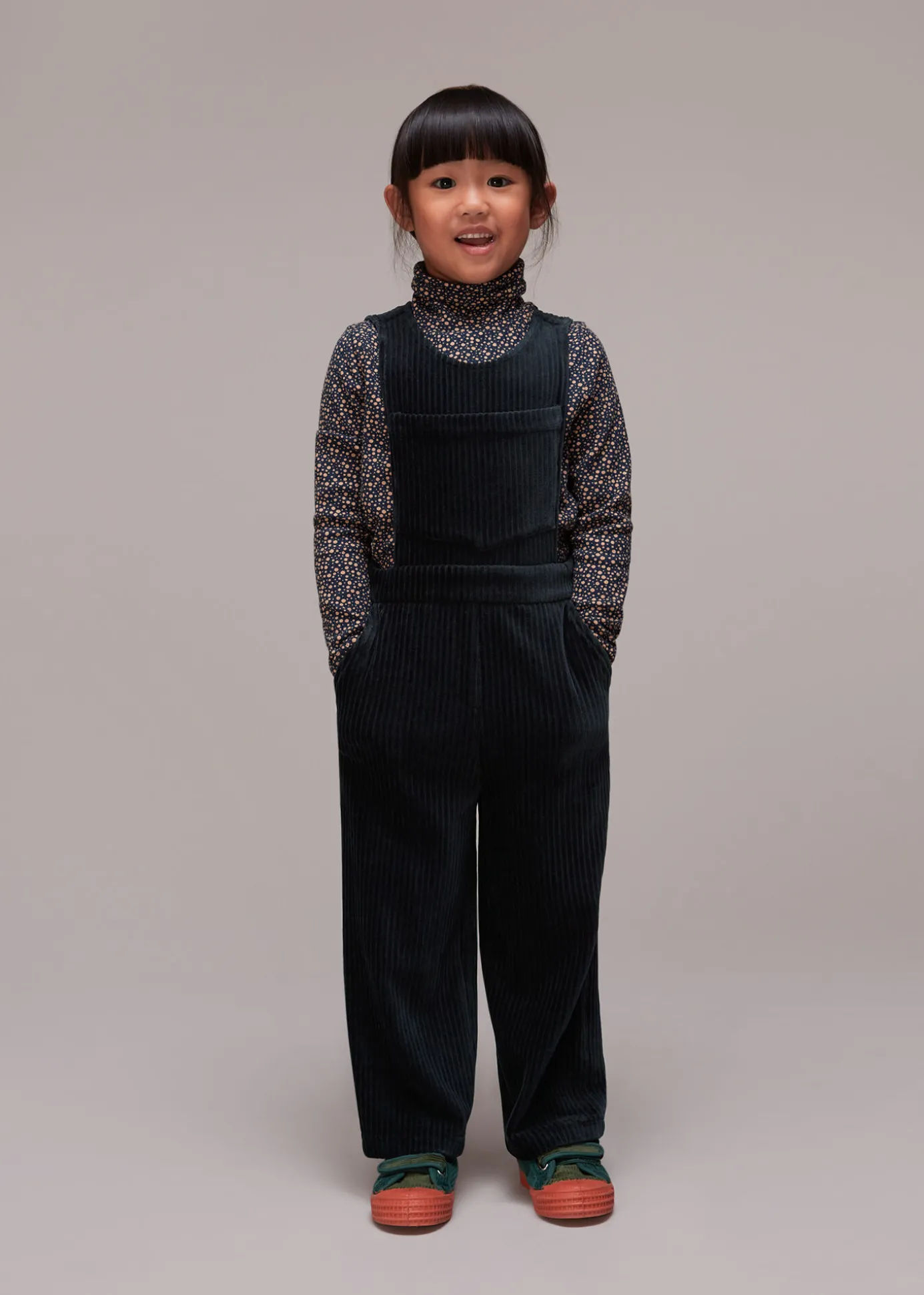 Navy Kitty Corduroy Dungaree