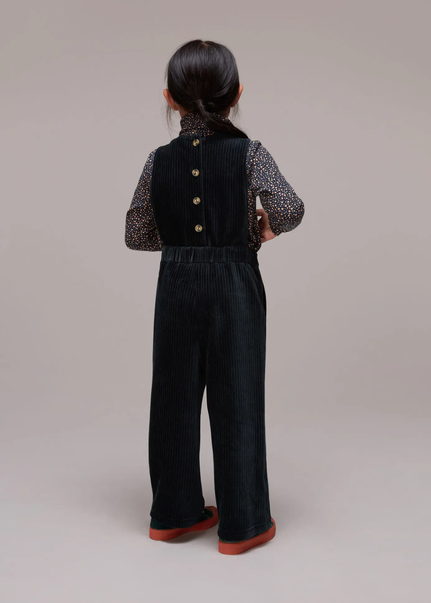 Navy Kitty Corduroy Dungaree
