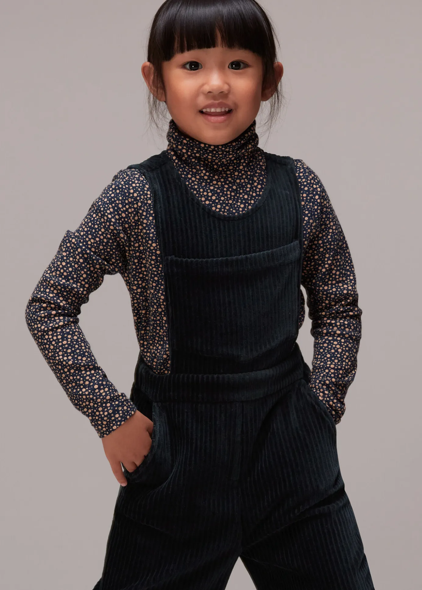 Navy Kitty Corduroy Dungaree