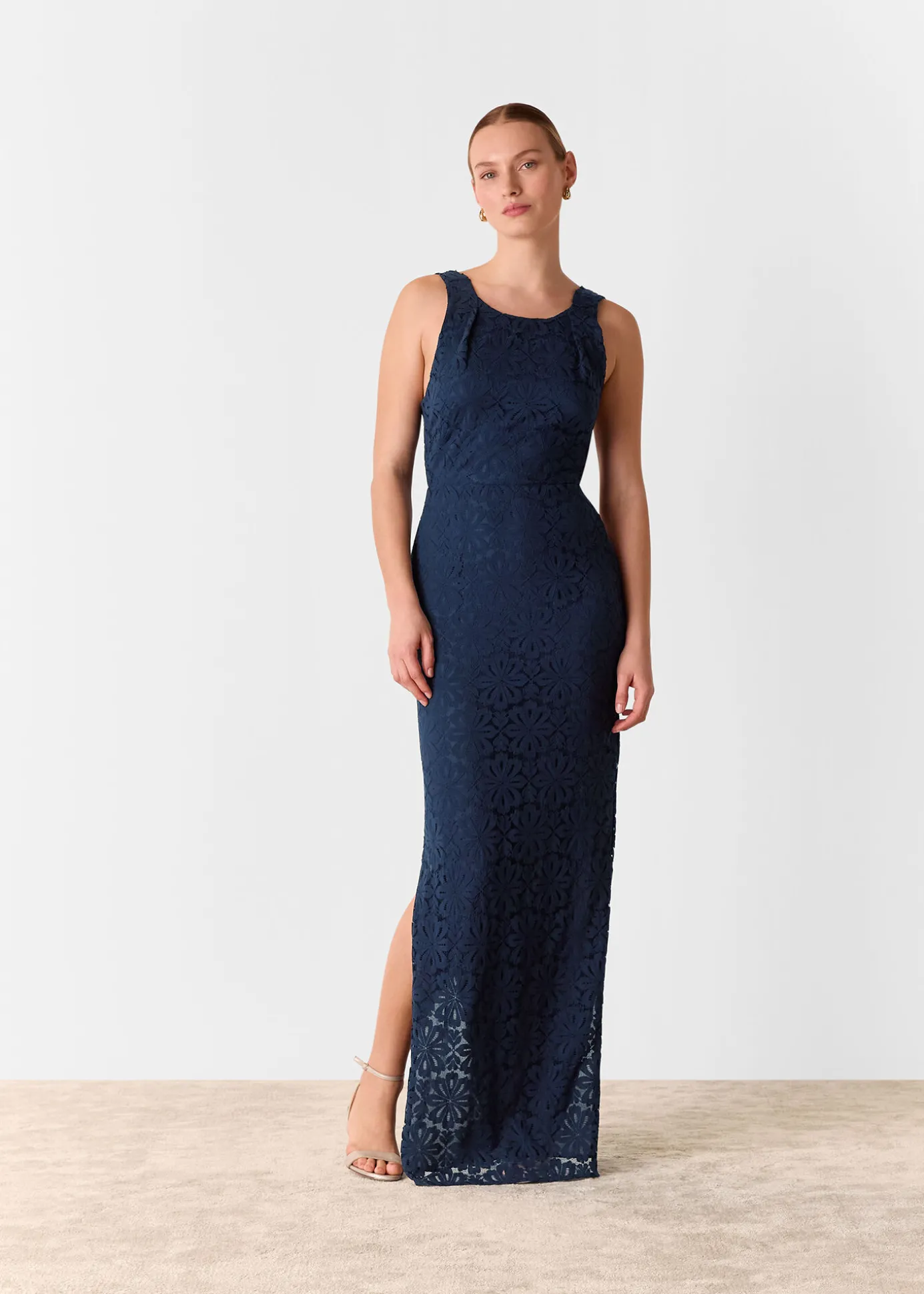 Navy Lace Tie Back Maxi Dress