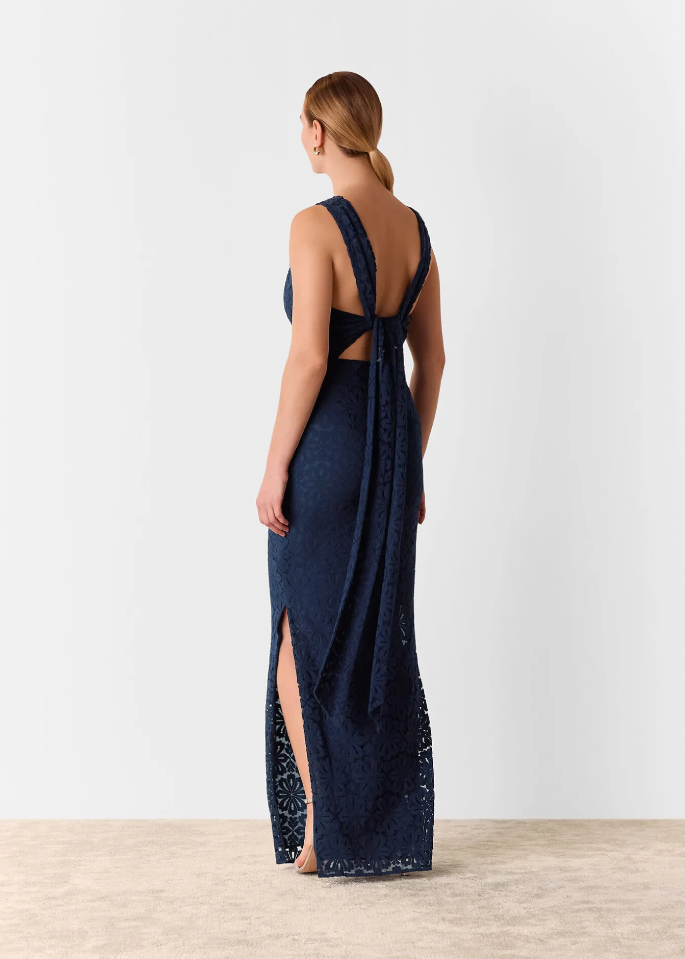 Navy Lace Tie Back Maxi Dress