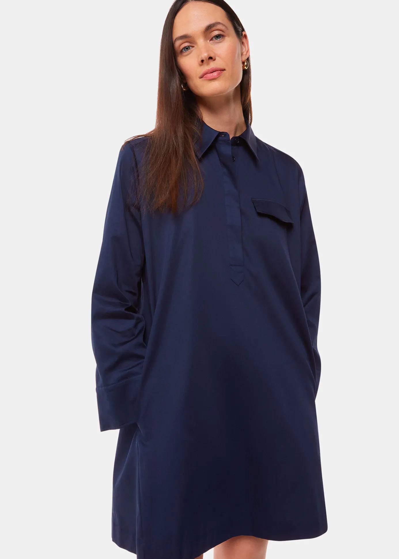 Navy Lara Cotton Shirt Dress