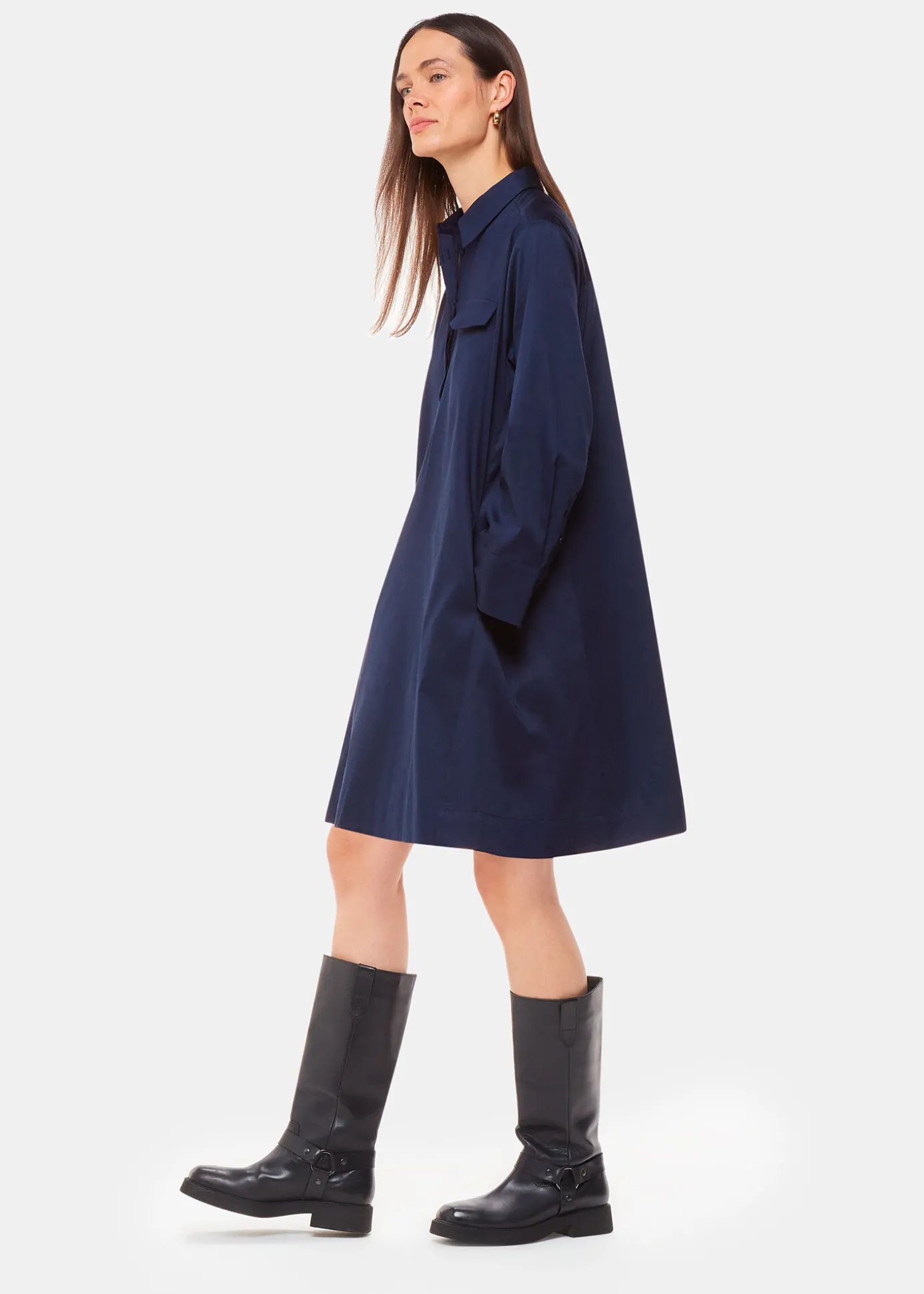 Navy Lara Cotton Shirt Dress