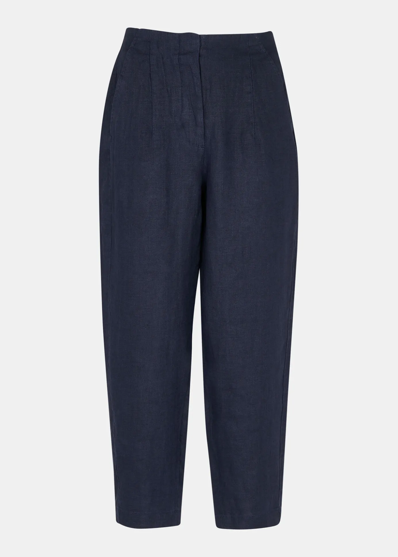 Navy Linen Barrel Leg Trouser