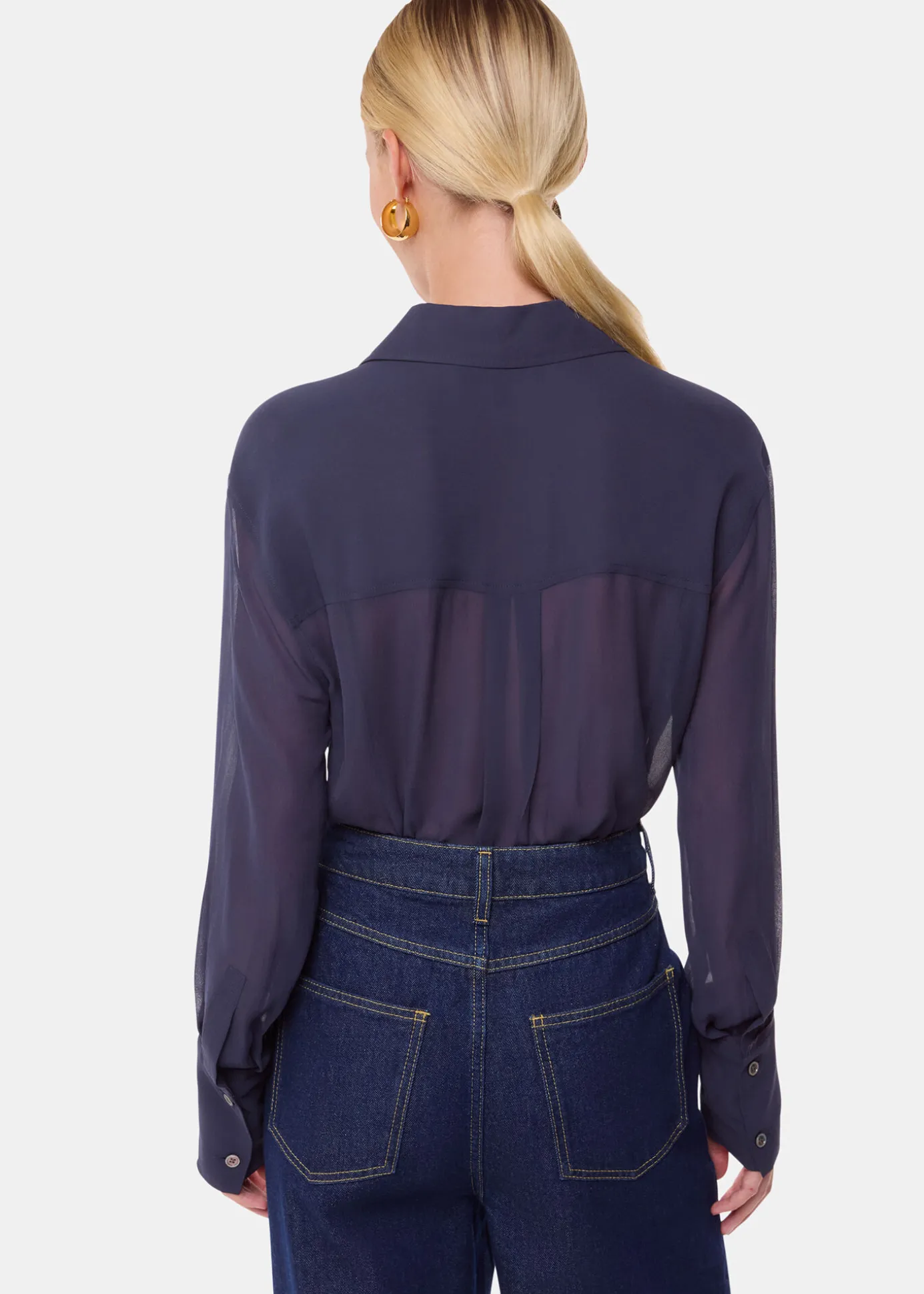 Navy Maya Pintuck Detail Blouse