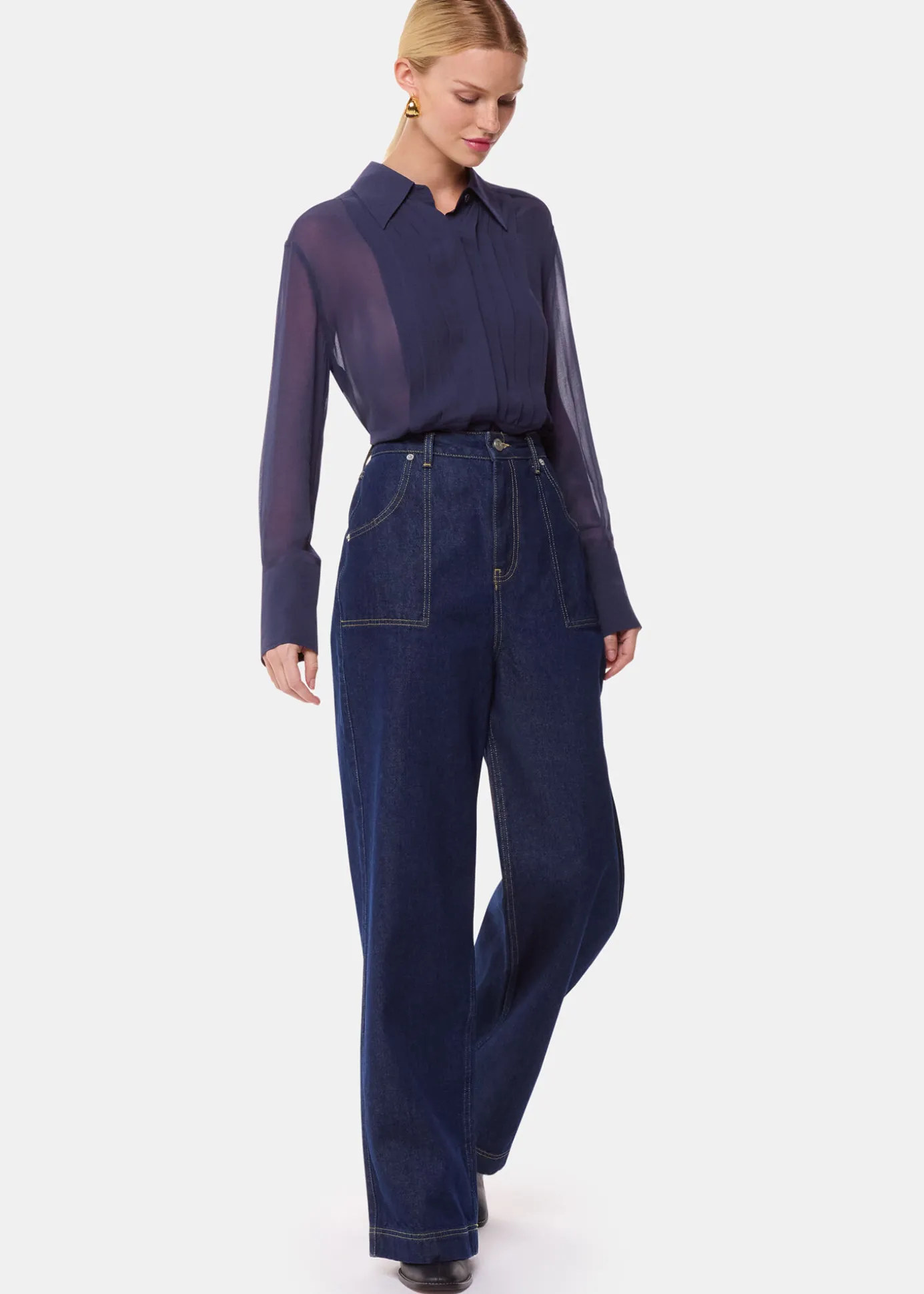 Navy Maya Pintuck Detail Blouse
