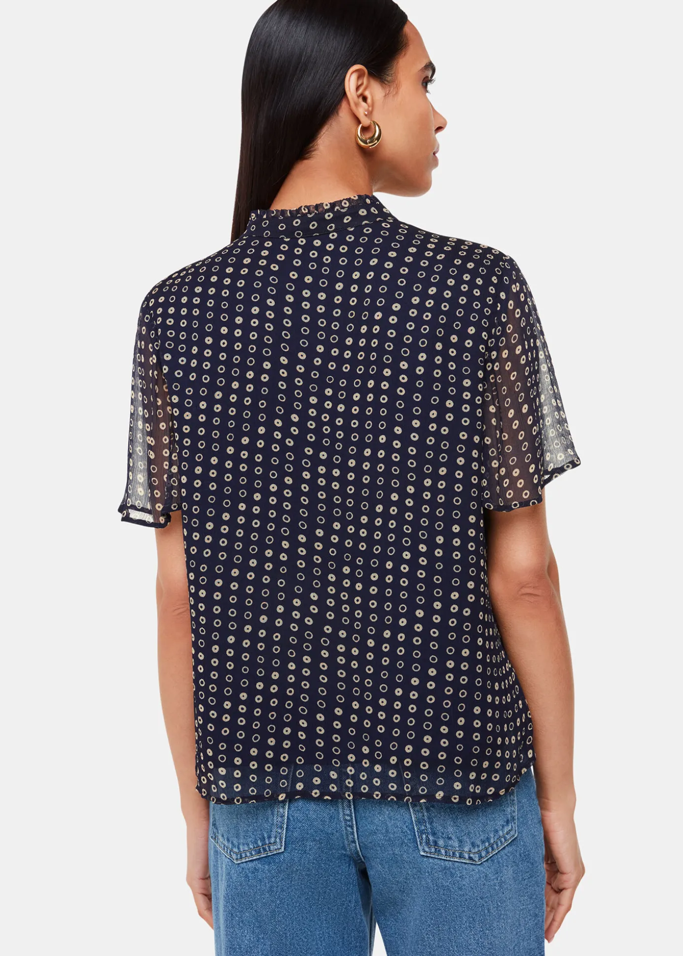 Navy Spotted Hoop Frill Blouse
