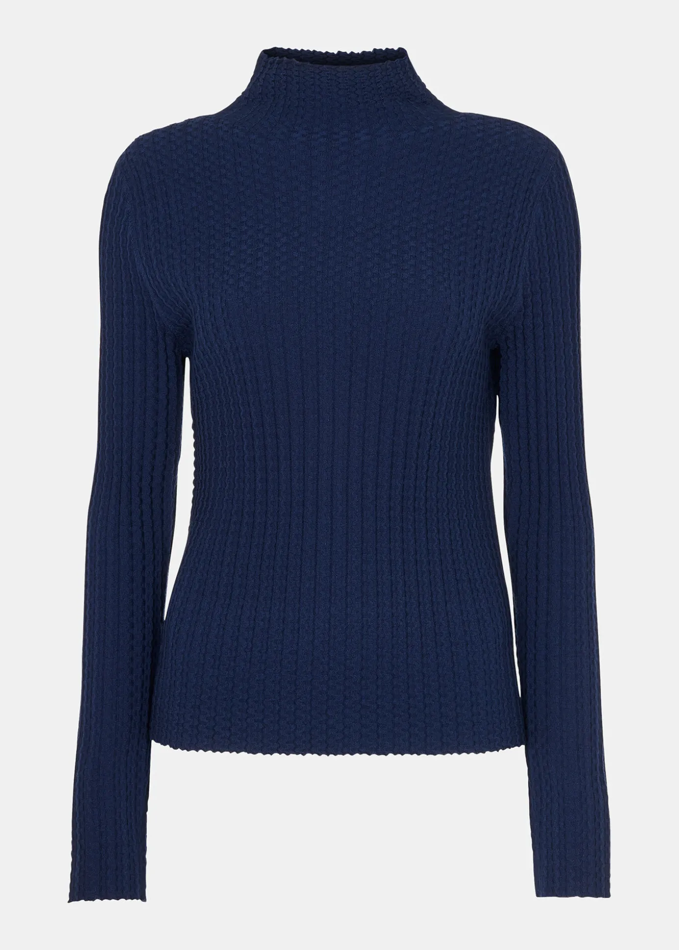 Navy Textured Detail High Neck Knit