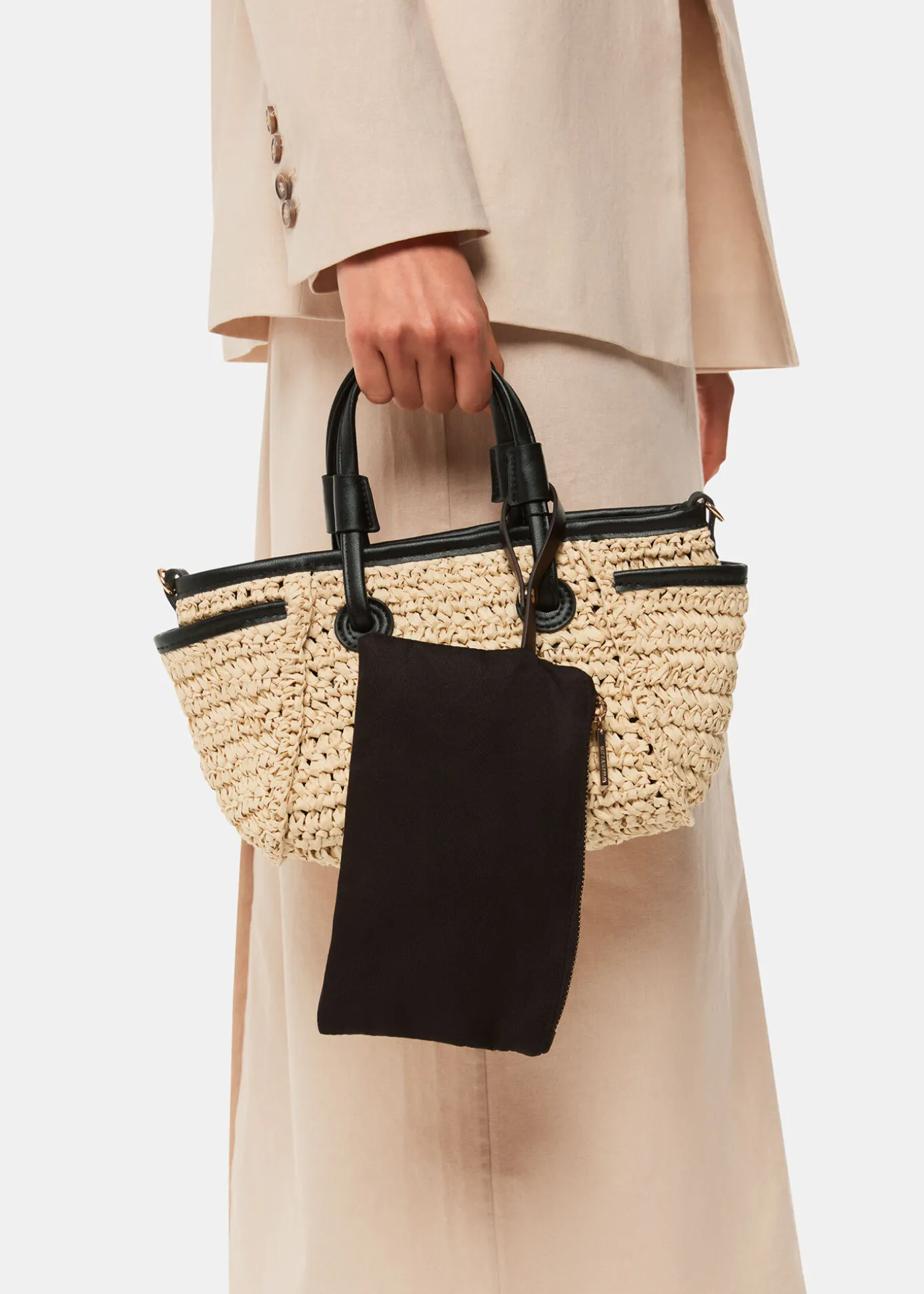 Neutral Aylin Mini Straw Tote Bag