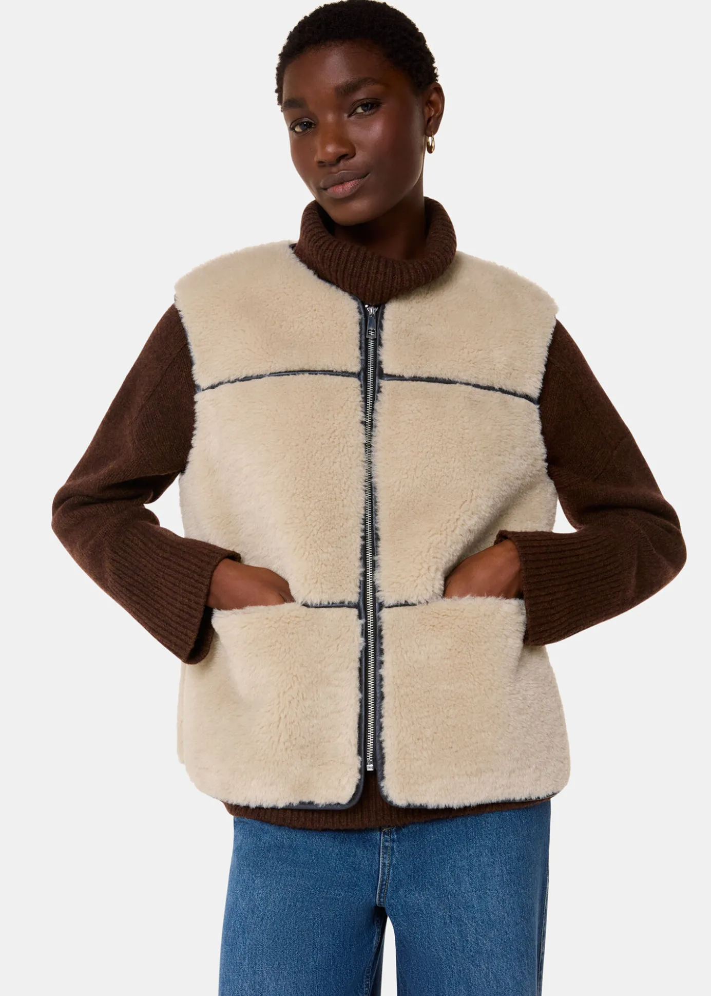 Neutral Rowena Faux Fur Waistcoat