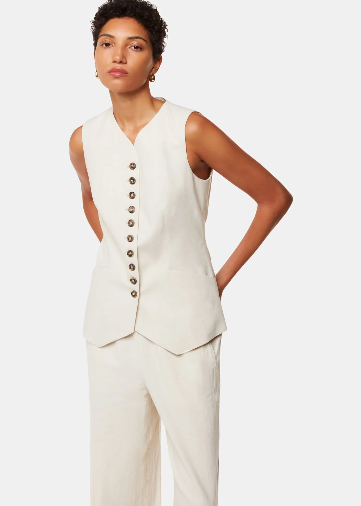 Oatmeal Lindsey Linen Blend Waistcoat