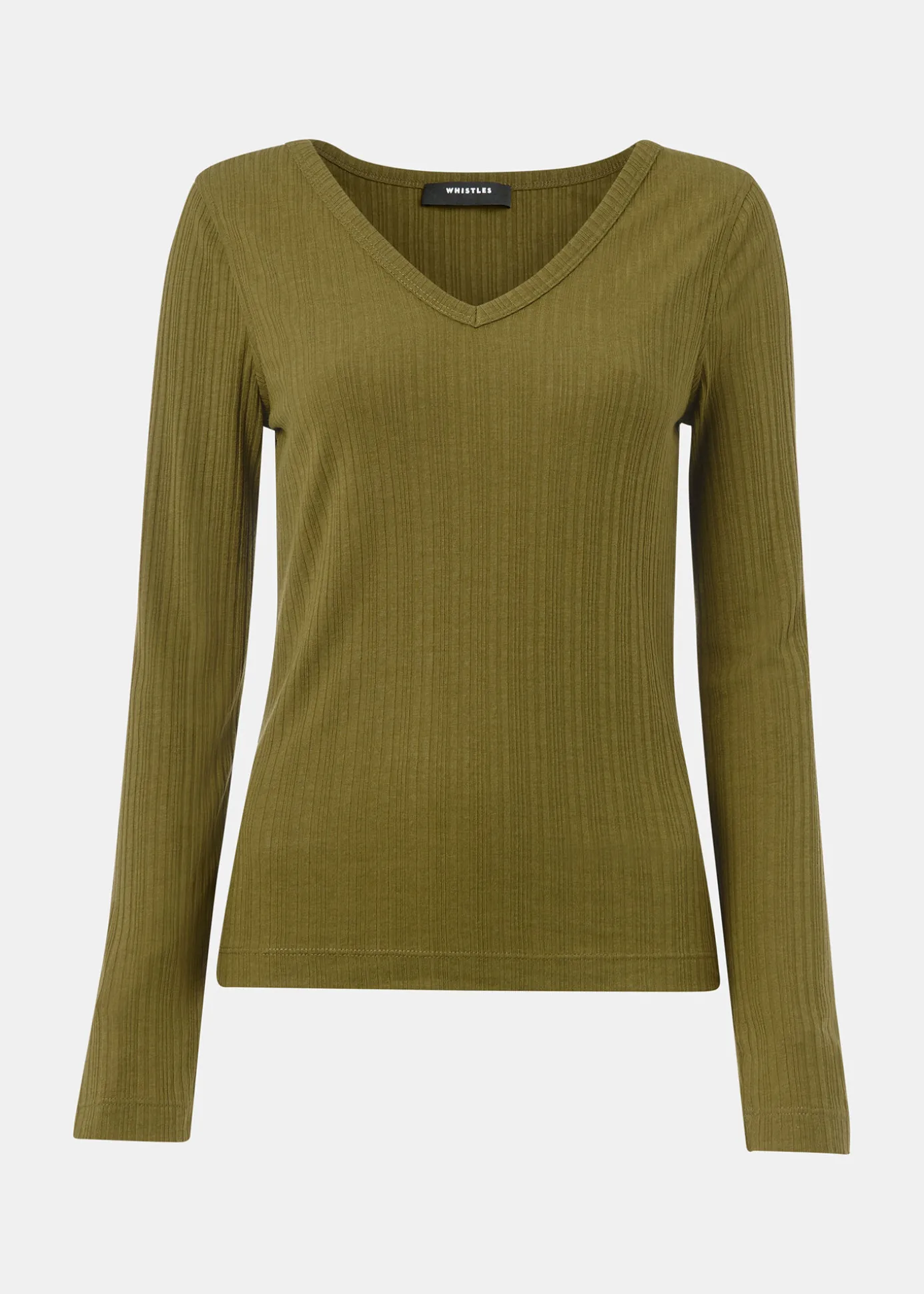 Olive Diagonal Rib V Neck Top
