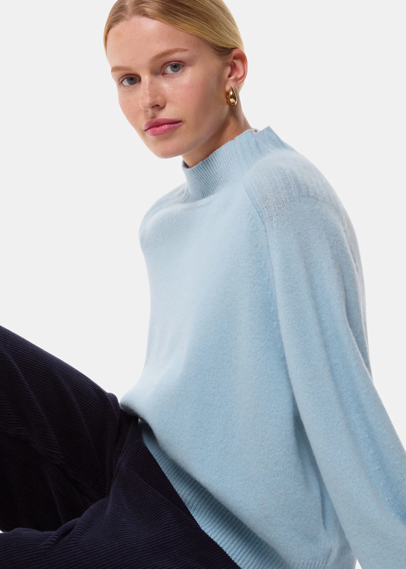 Pale Blue Wool Funnel Neck Knit