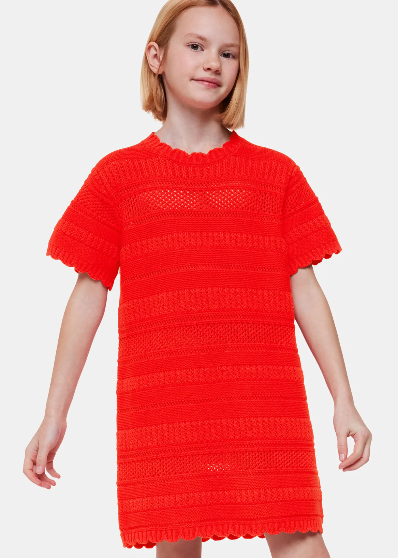 Red Crochet Knit Midi Dress