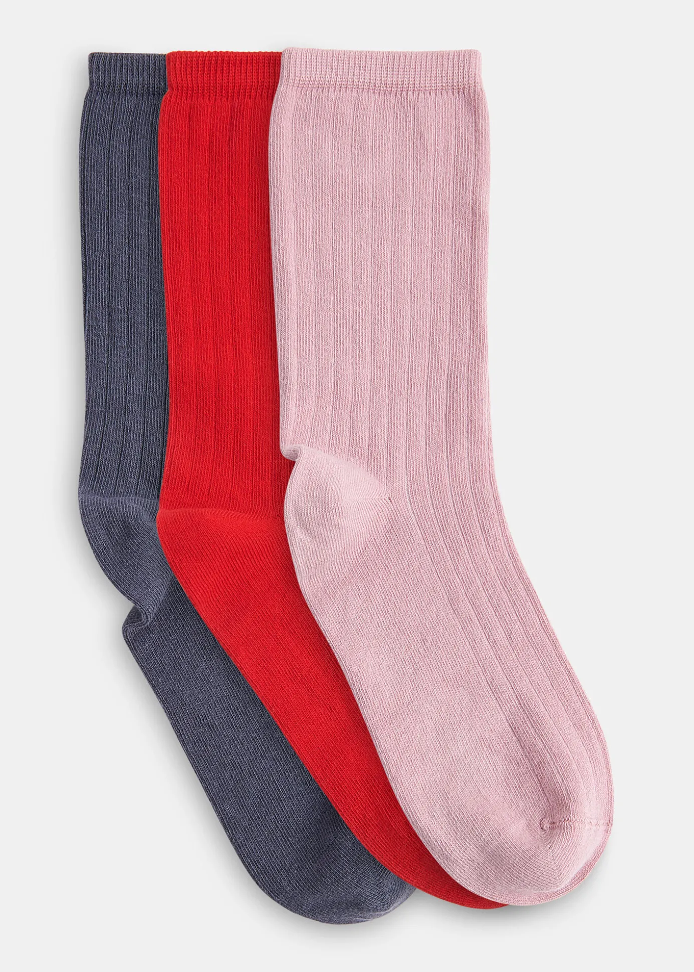 Red Ribbed Socks Set of 3