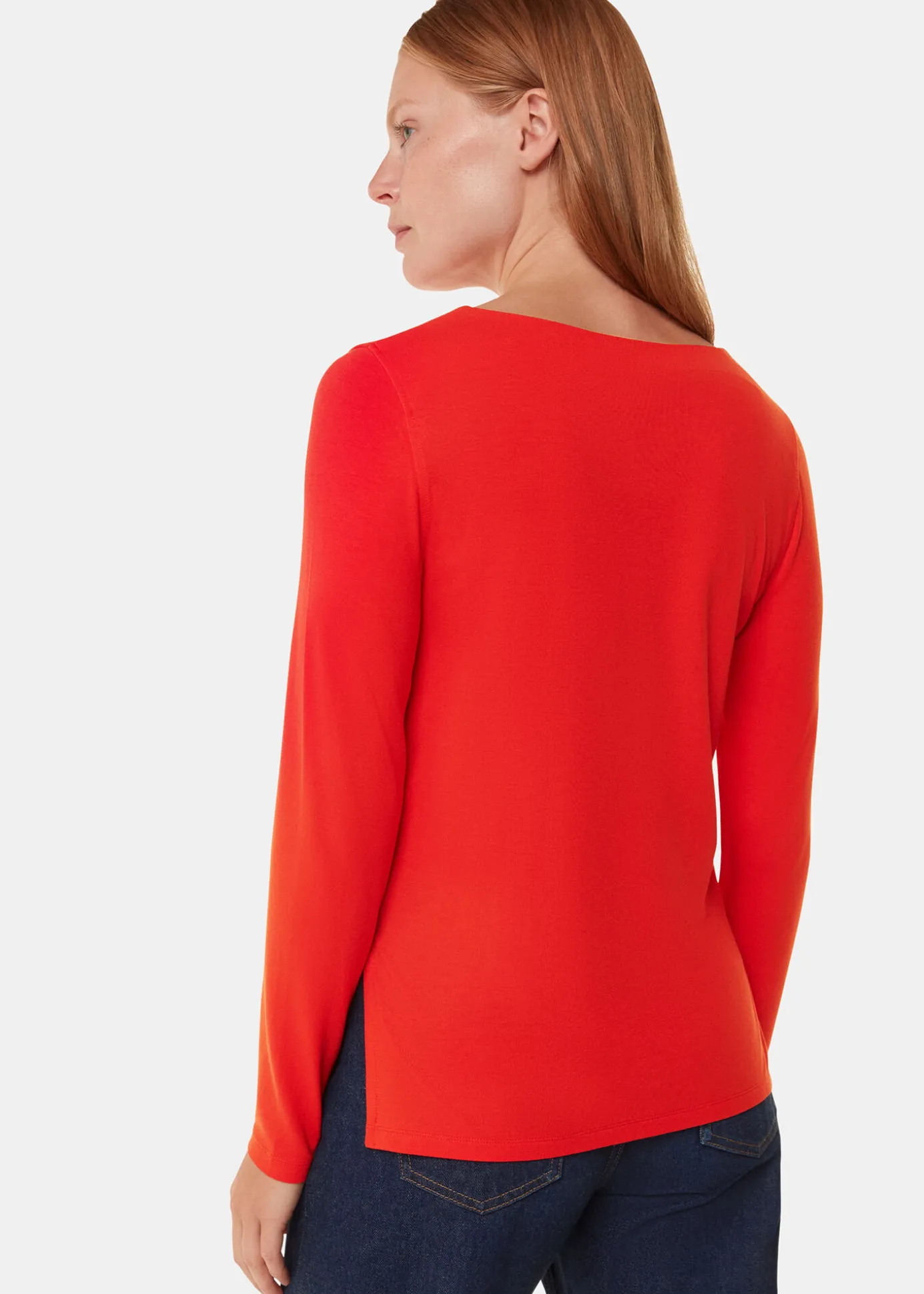 Red Slim Straight Neck Jersey Top