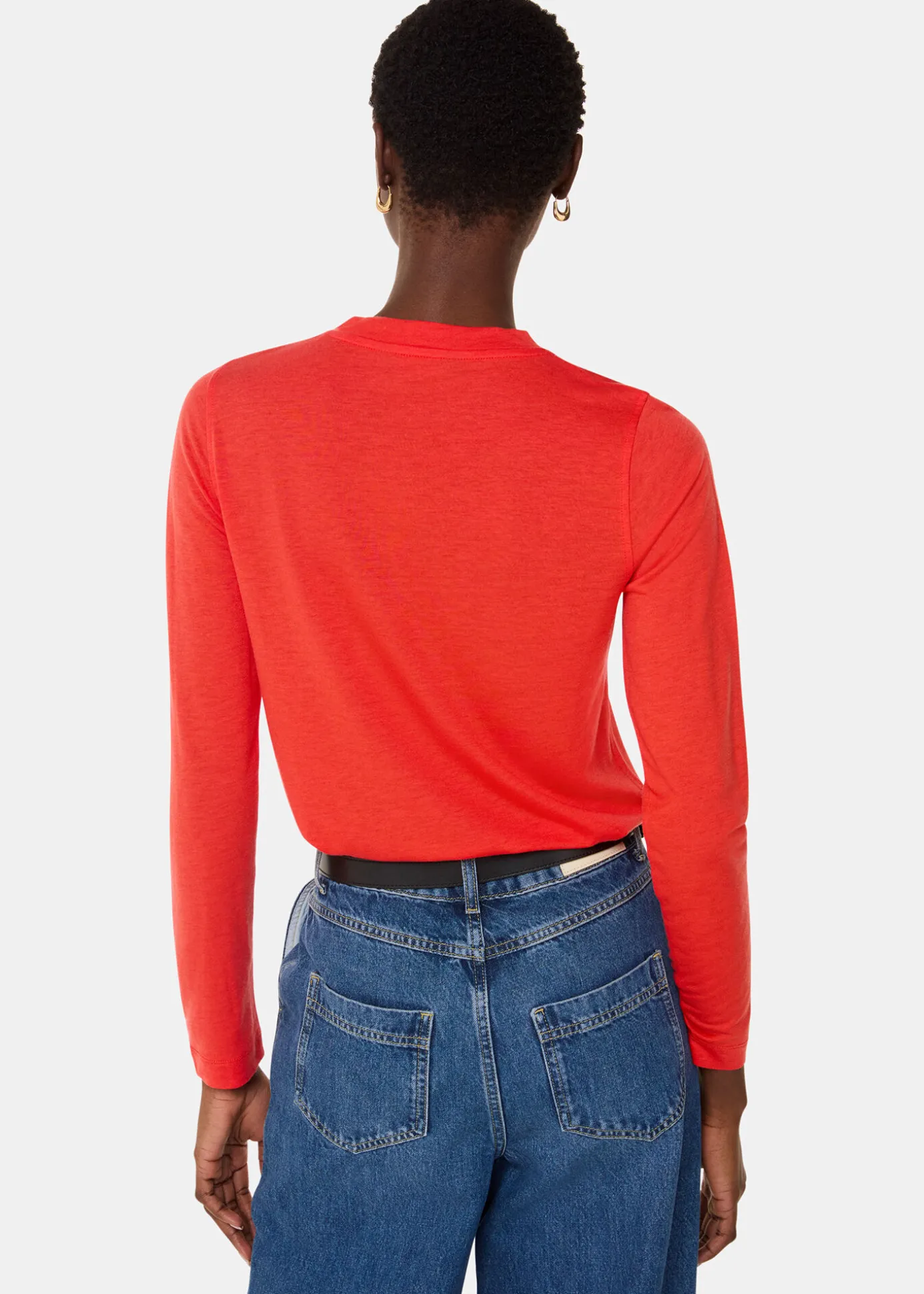 Red Wool Blend Crew Neck Top