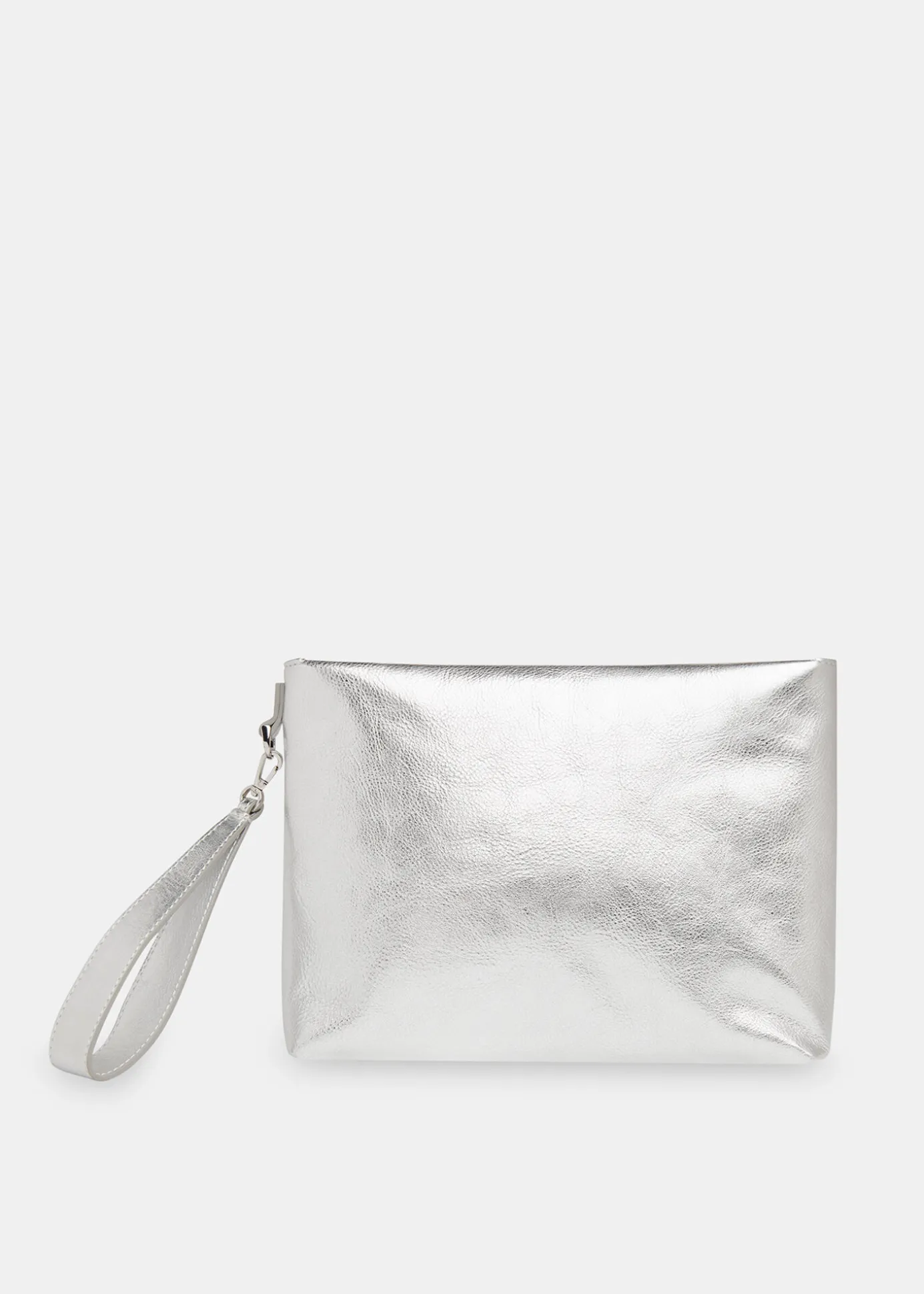 Silver Avah Zip Top Clutch