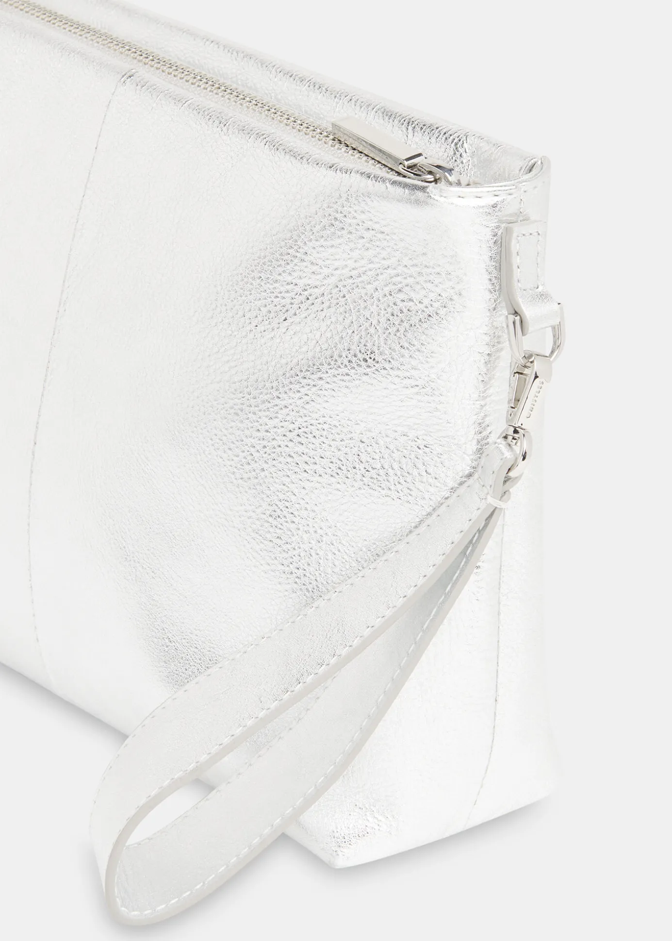 Silver Avah Zip Top Clutch
