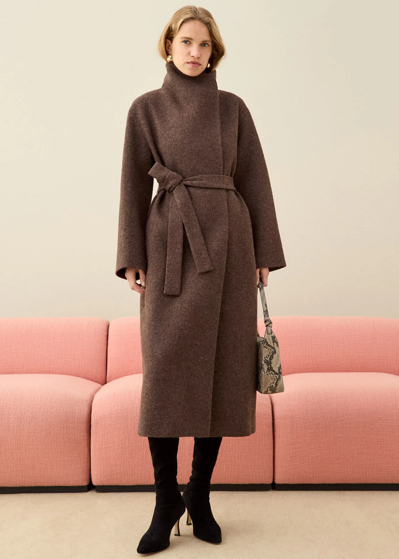 Taupe Morgan Funnel Neck Coat