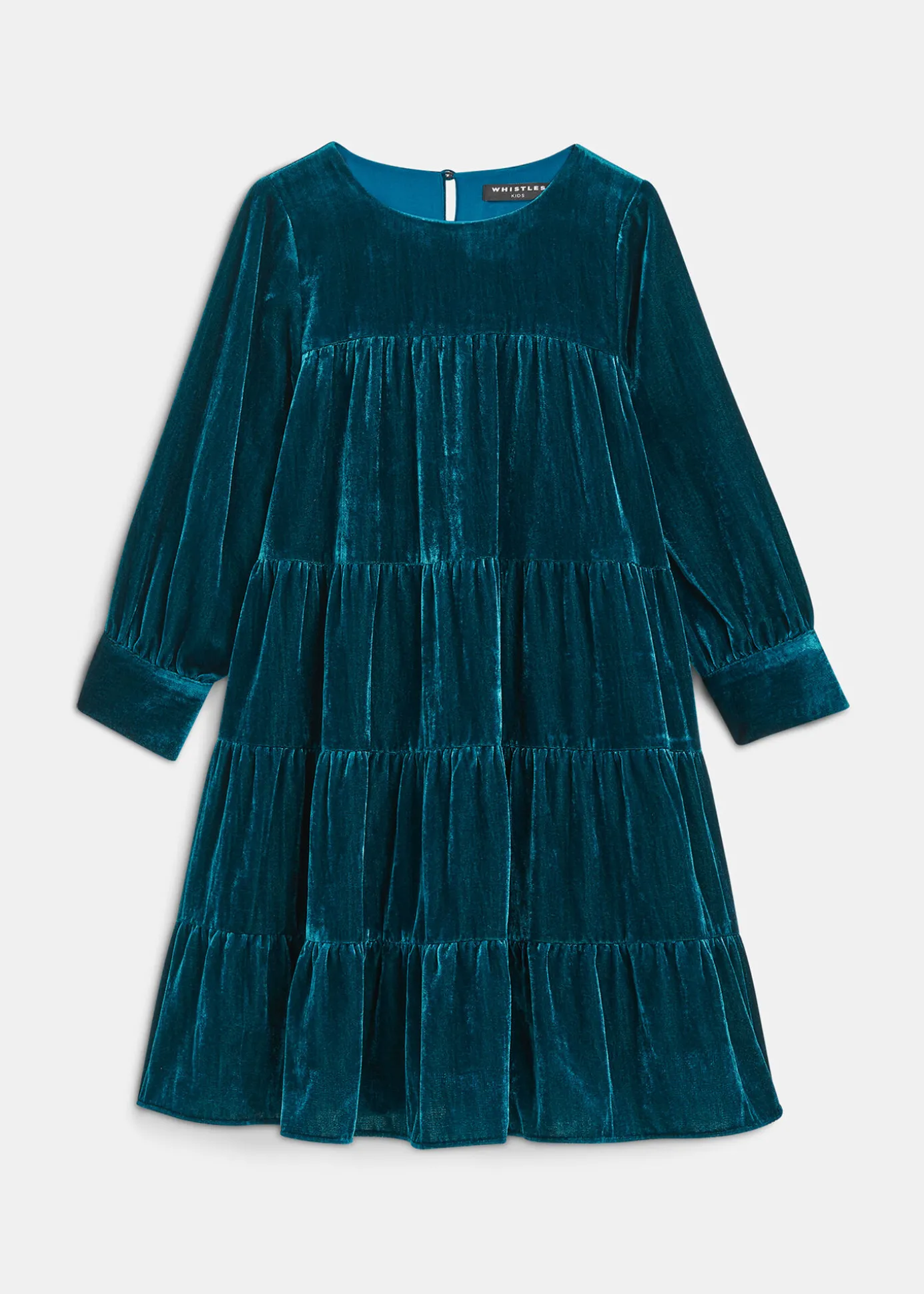 Teal Sawyer Tiered Velvet Dress