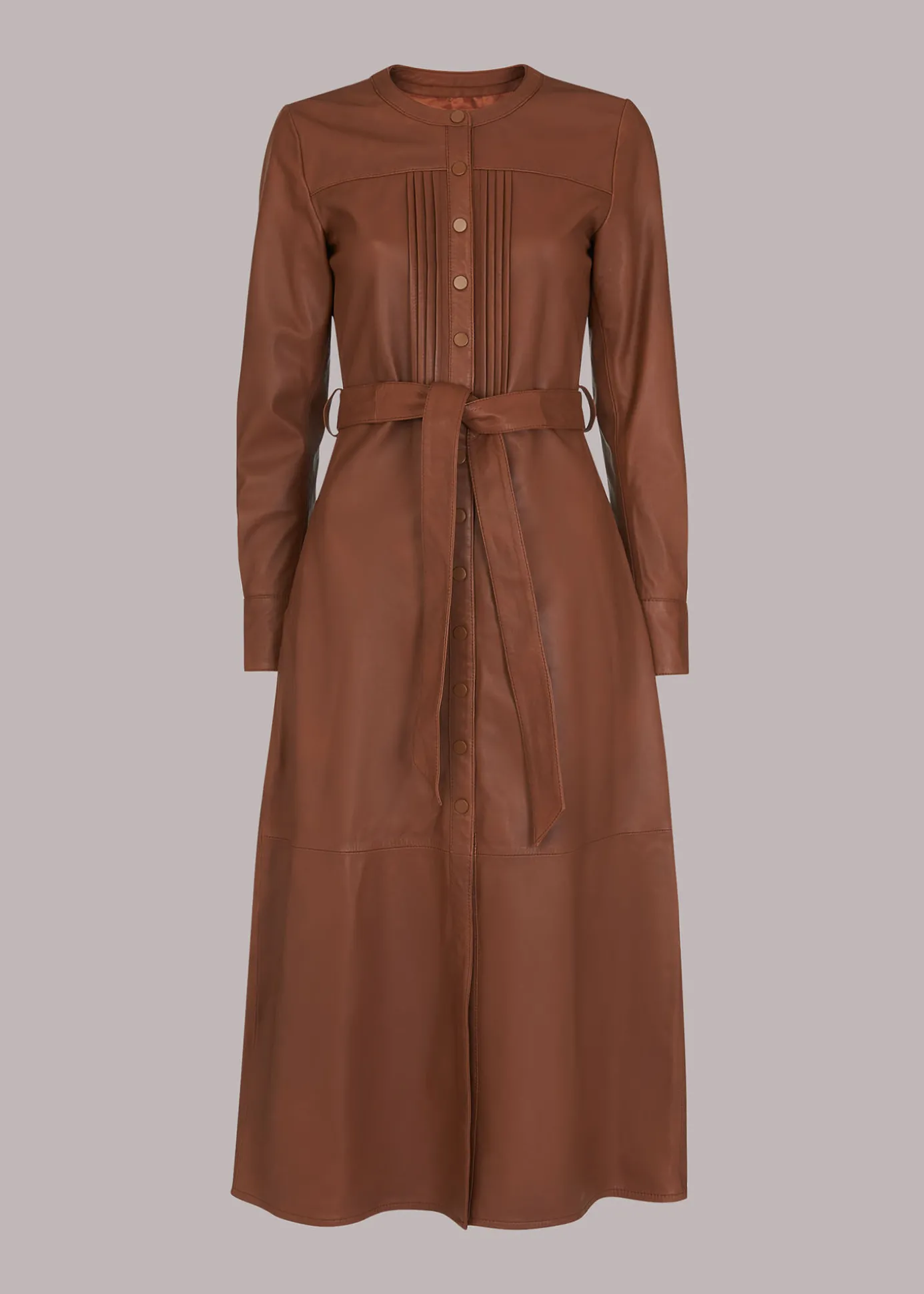 Toffee Pintuck Leather Midi Dress