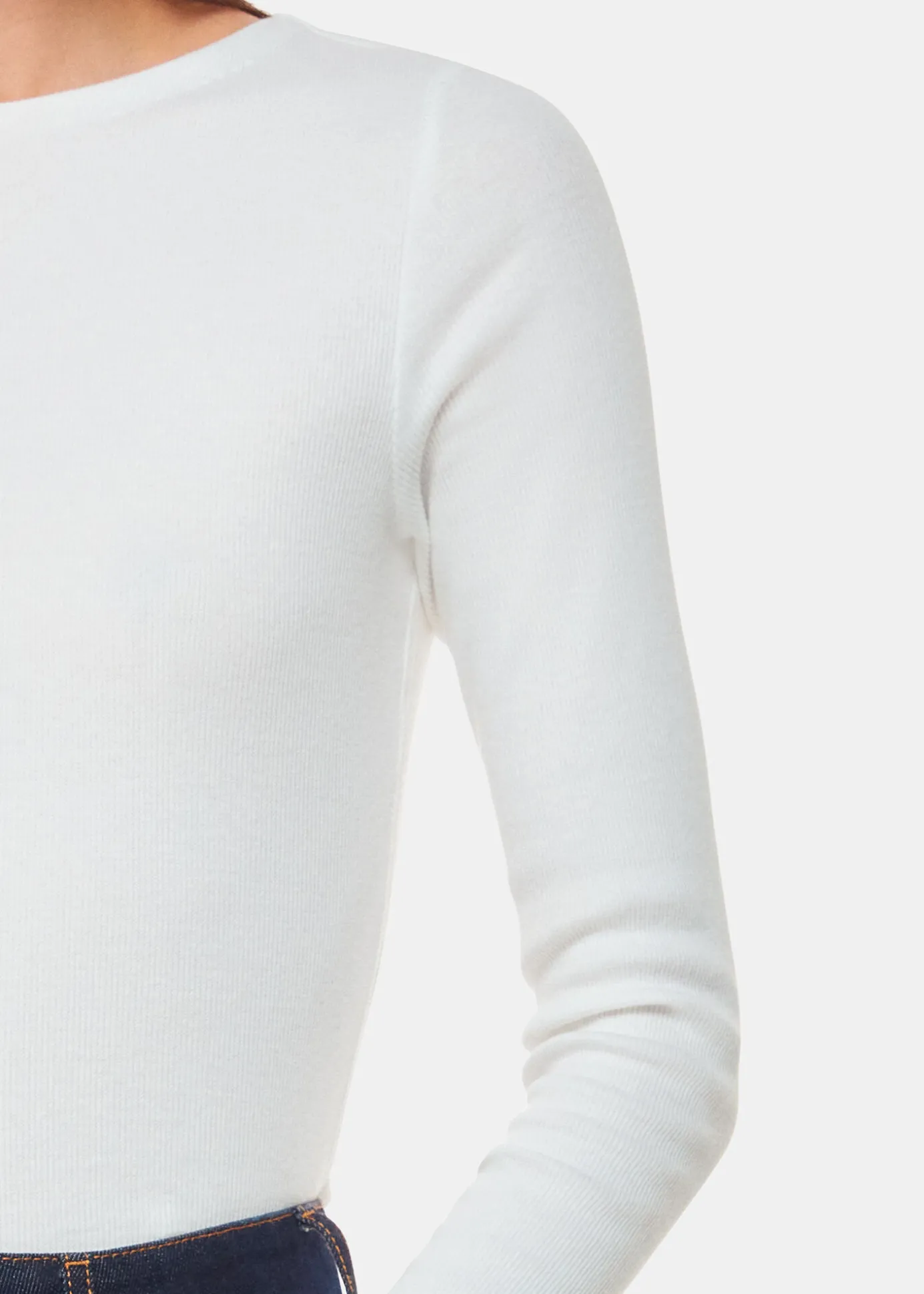 White High Neck Long Sleeve Rib Top