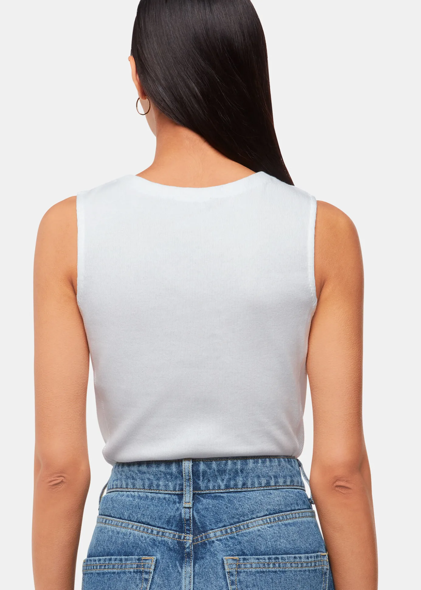 White High Neck Rib Detail Tee