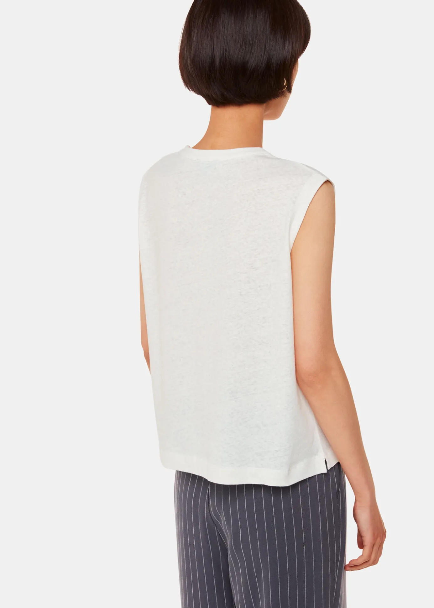 White Linen Button Front Tank