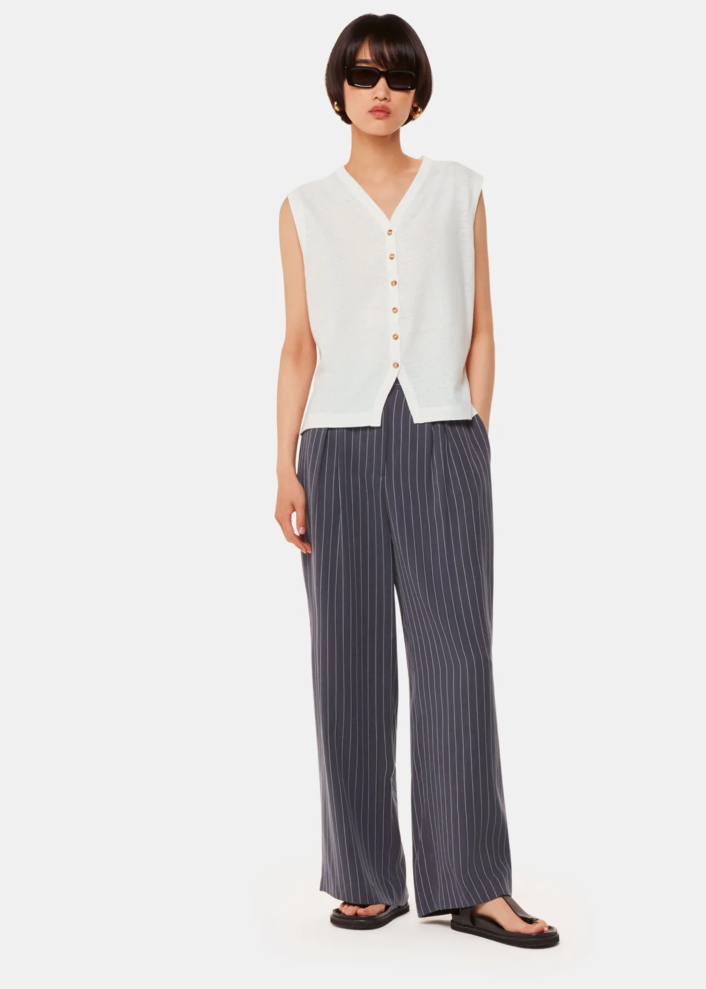 White Linen Button Front Tank