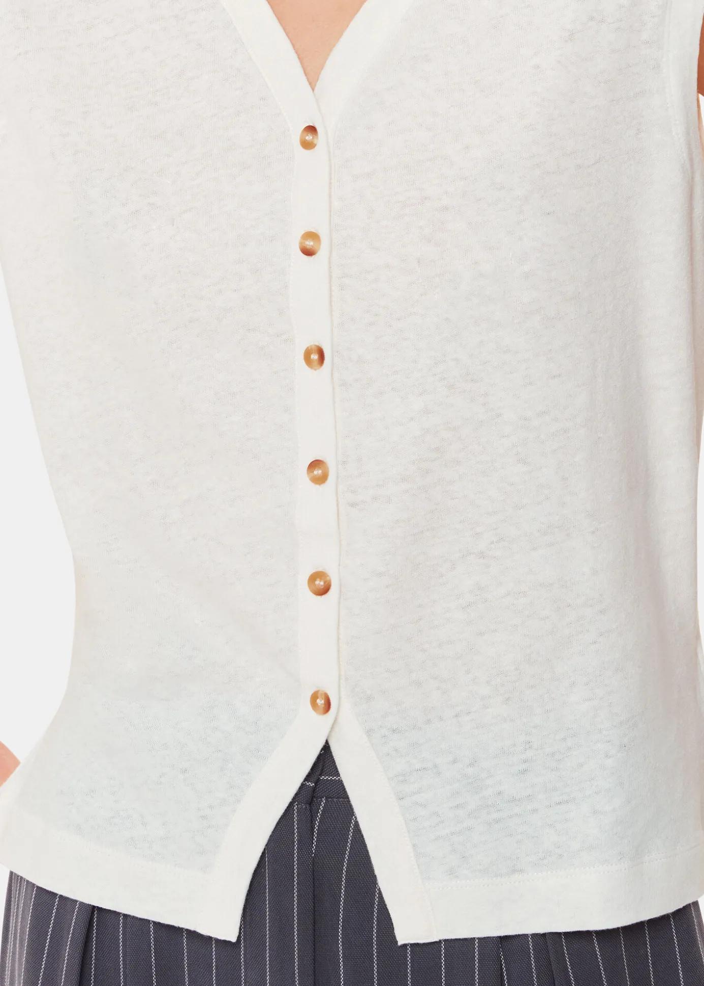 White Linen Button Front Tank