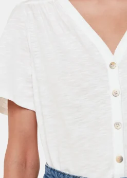 White Maeve V Neck Button Front Tee