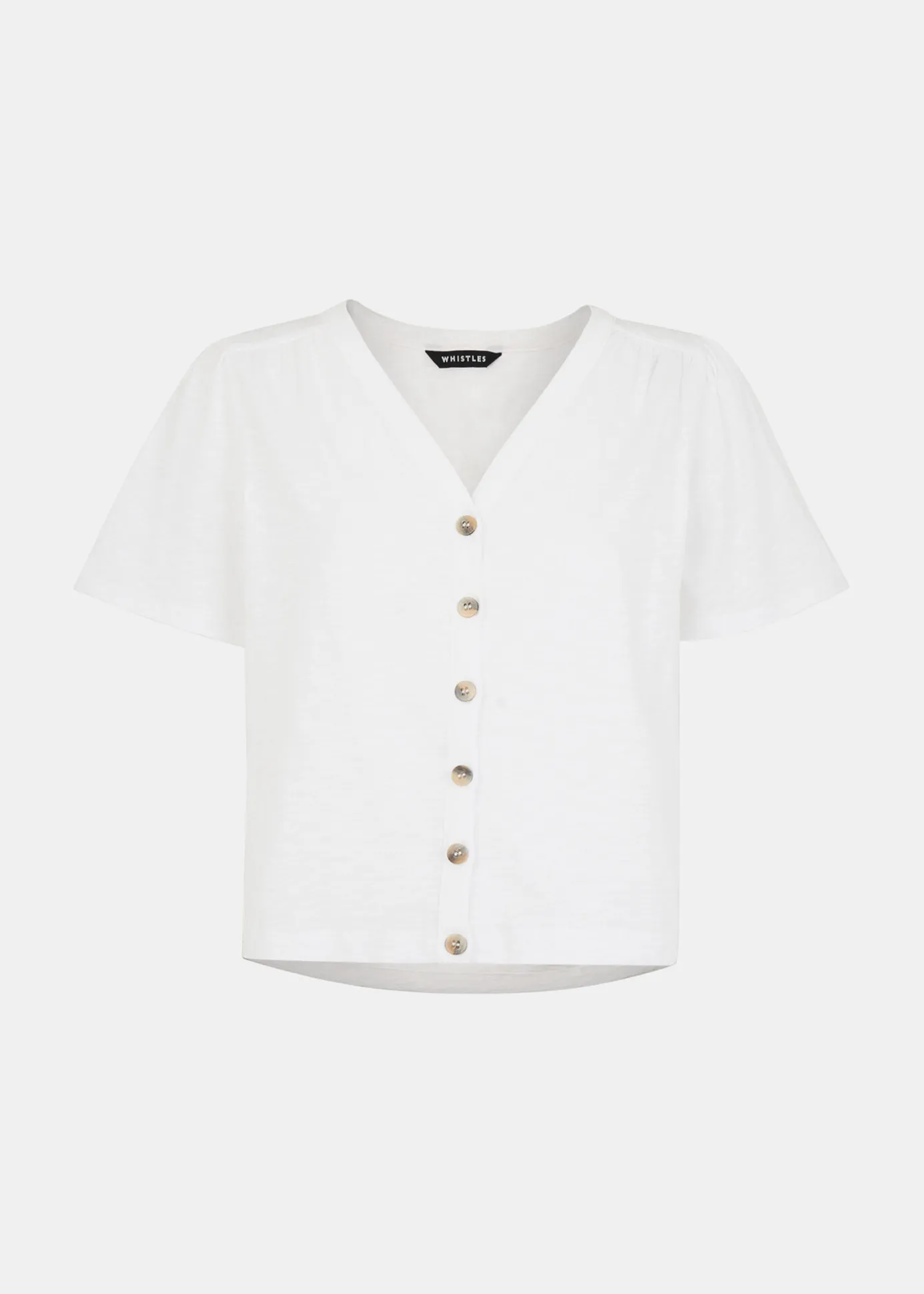 White Maeve V Neck Button Front Tee