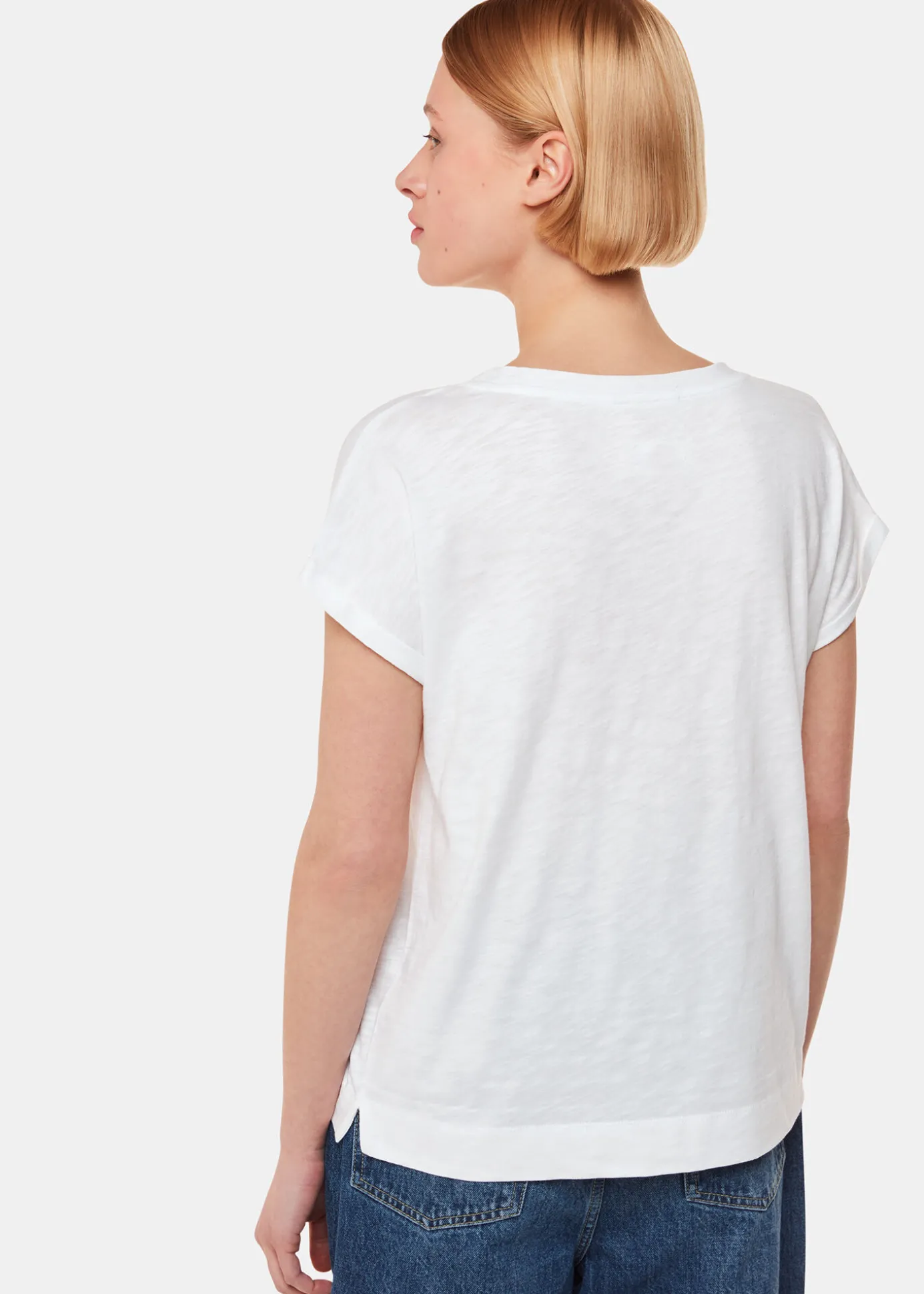 White Willa V-Neck Cap Sleeve Tee