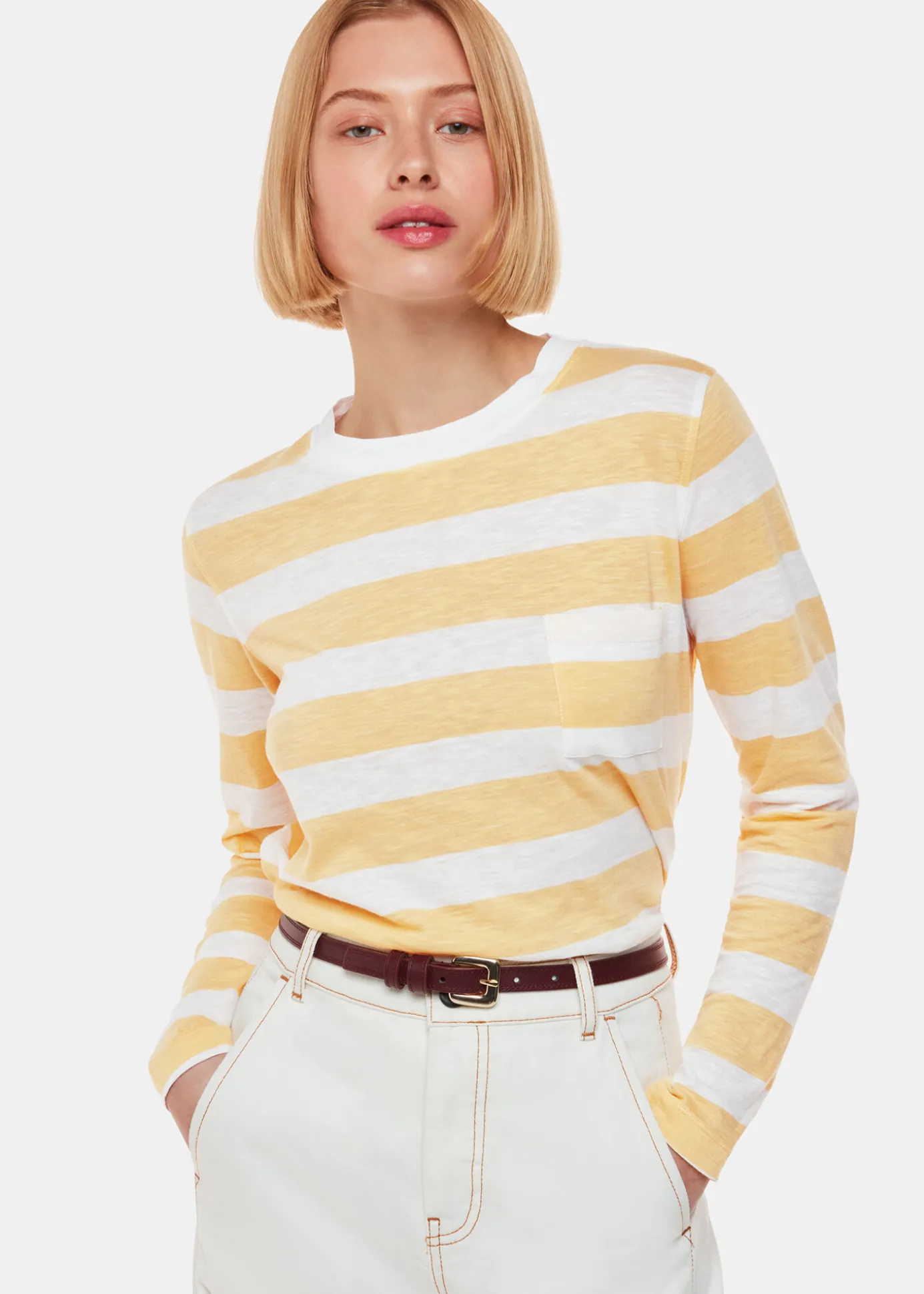 Yellow Stripe Crew Neck Pocket Top