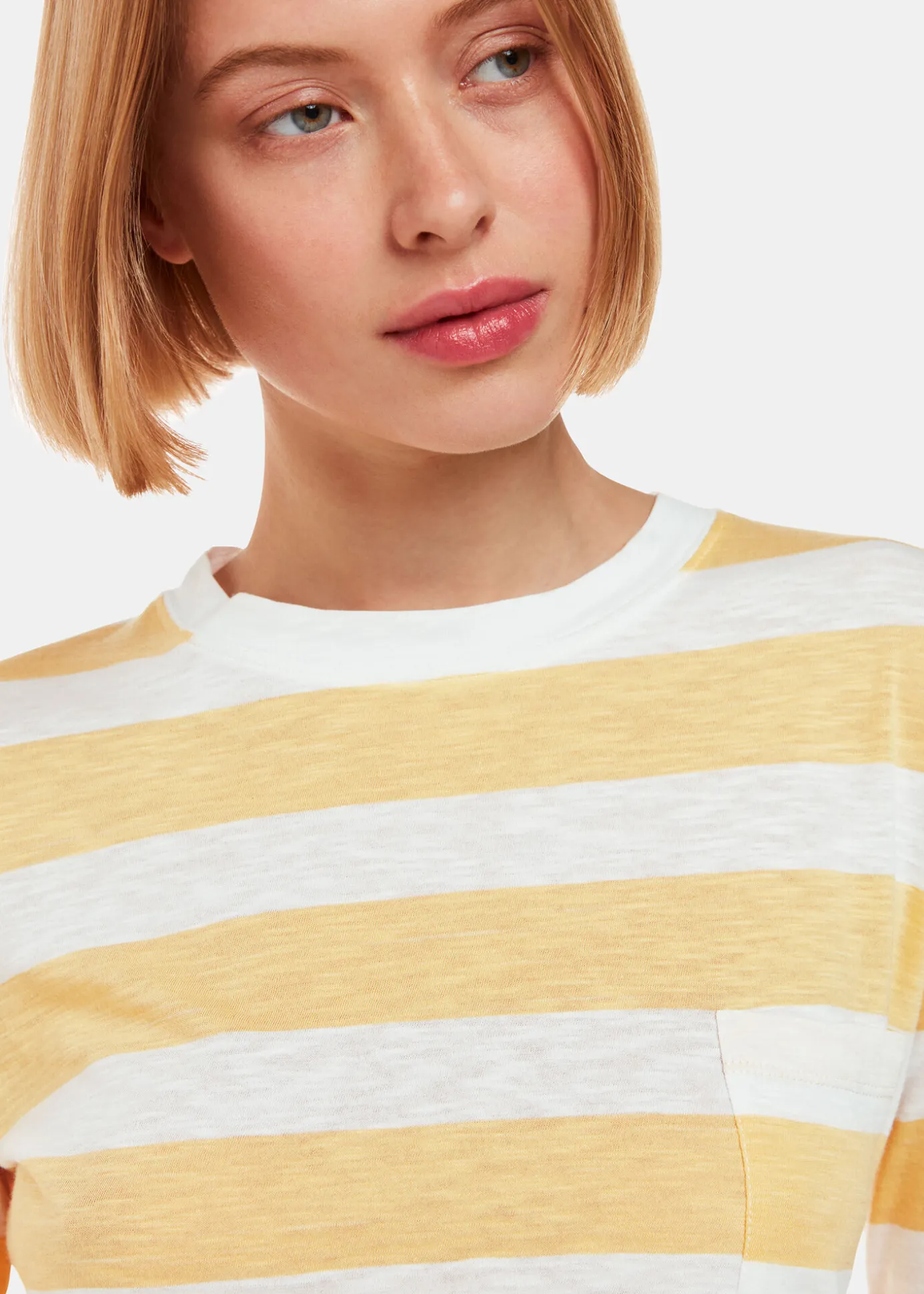 Yellow Stripe Crew Neck Pocket Top
